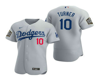 Men Los Angeles Dodgers 10 Justin Turner Gray 2020 World Series Authentic Flex Nike Jersey